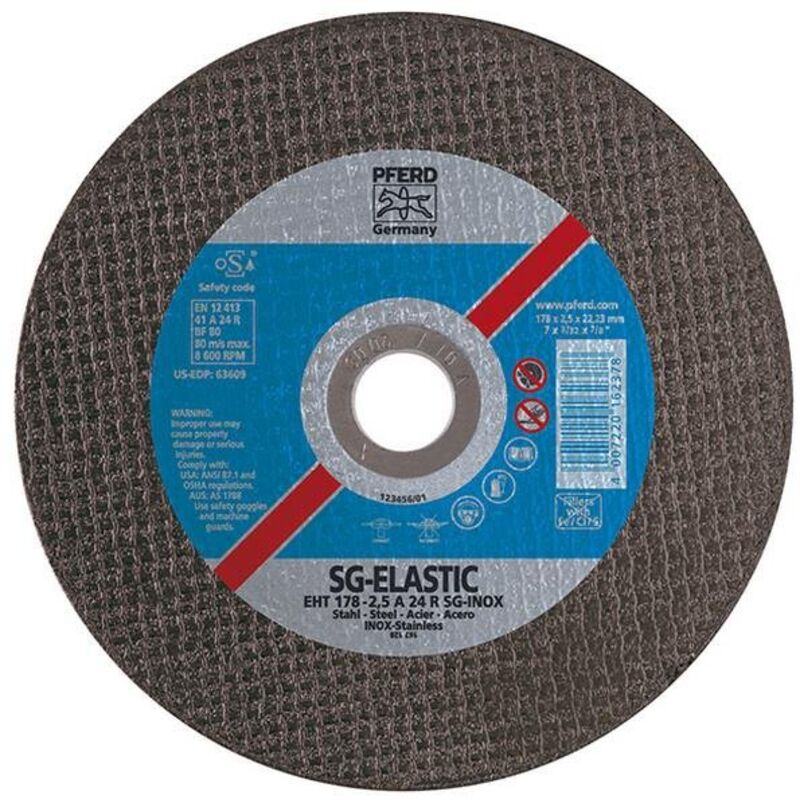 Pferd - Disque à tronçonner sg-elastic-inox pour l'usinage de l'acier inoxydable, ø x Épais. : 230 x 2,5 mm, Modèle Droit, Vitesse maxi. 6600 tr/mn