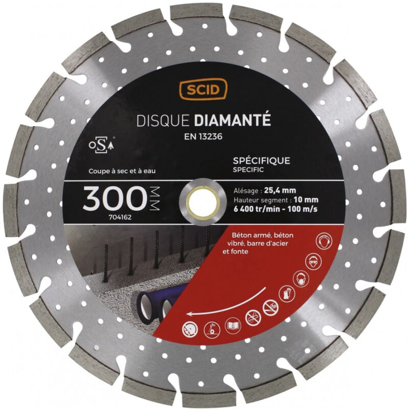 Scid - Disque diamant ventilé Pour béton et métal - Diamètre 300 mm