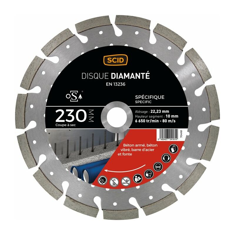 Disque diamant ventilé Scid Pour béton et métal - Diamètre 230 mm