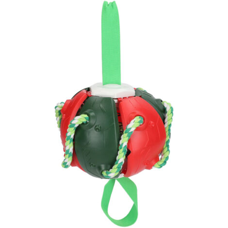 Disque volant interactif pour chien - Ballon de football avec lanières rouge et vert - Jouet extérieur amusant