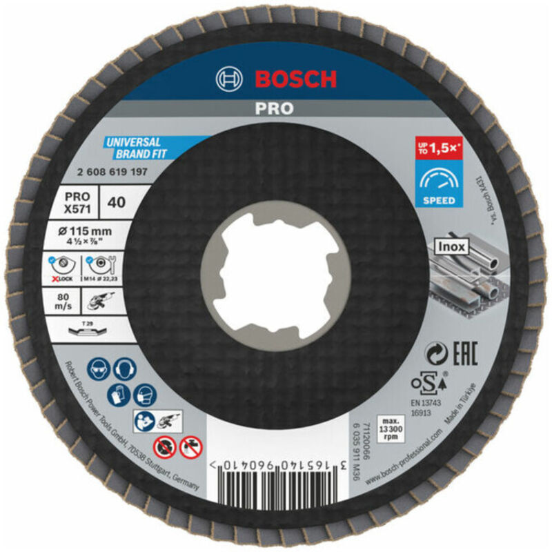 Bosch Plateaux à lamelles X LOCK version coudée spatule fibre Ø 115 mm G 40 X571 Best for Metal 2608619197