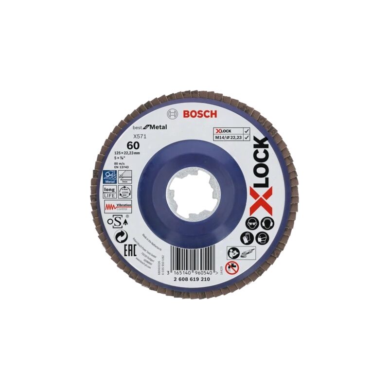 Bosch - professional 2608619210 disque à lamelles droit best (pour métal, x-lock, X571, Ø125 mm, grain 60, diamètre de perçage 22,
