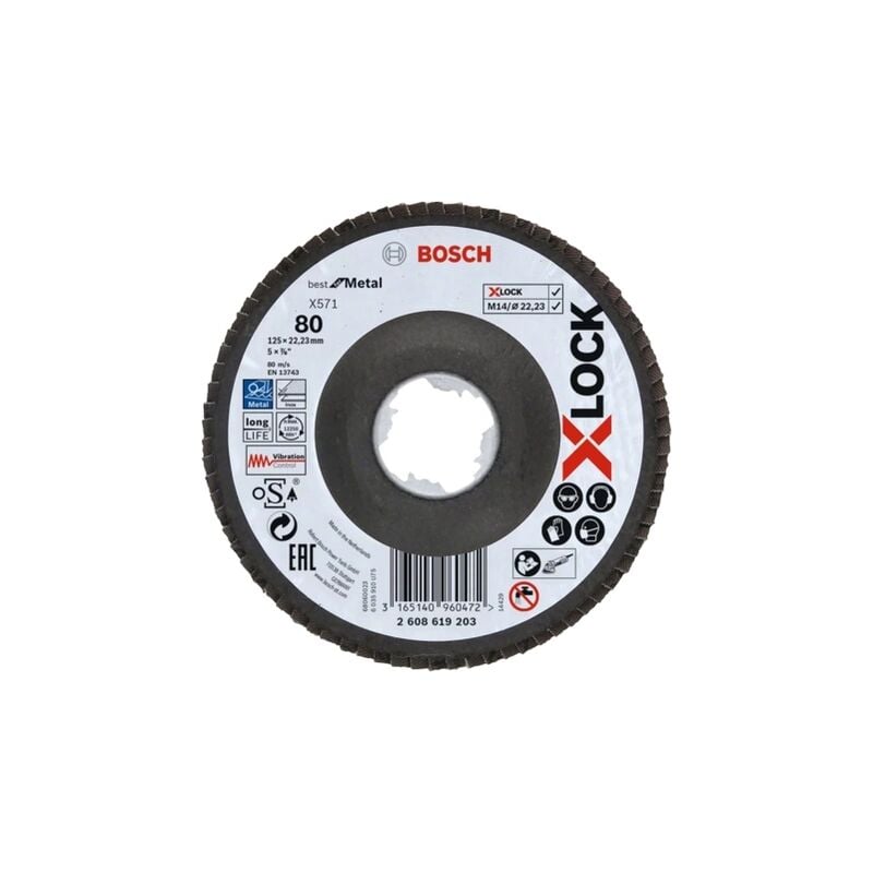 Bosch - professional 2608619203 plateau à lamelles à surface bombée best for metal (pour les métaux, x-lock, X571, ø 125 mm, grain
