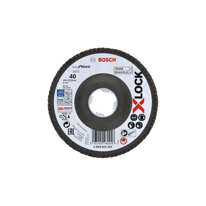 Bosch - professional 2608619201 disque à lamelles coudé best (pour métal, x-lock, X571, Ø125 mm, grain K40)