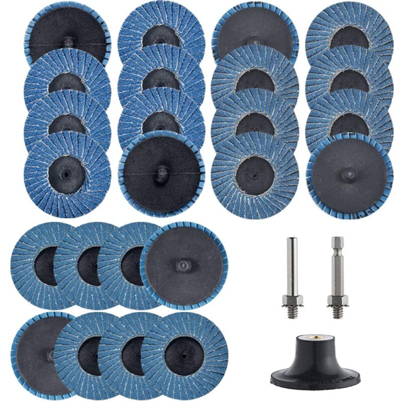 Disques à bascule Roll-Lock de 2 po, 24 pièces, avec support de 1/4 po, accessoire pour machine à perforer, meules plates Zircon T27 36/60/80 pour la