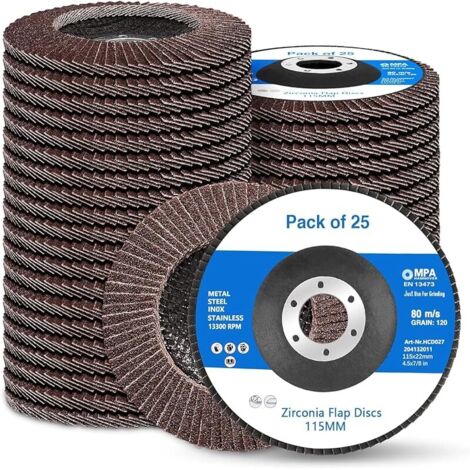 Disques à lamelles 115mm, 25 Pack pour meuleuse d'angle Disque de ponçage 40 60 80 120 240 Grit en zircone pour le polissage des joints de soudure en oxyde d'aluminium