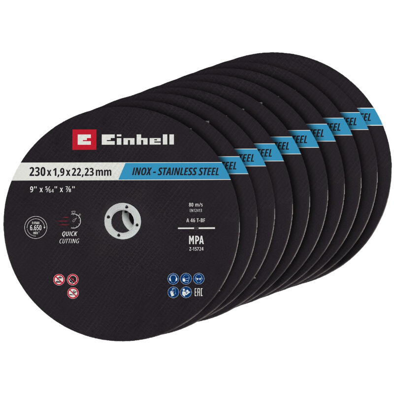 Einhell 711524 Jeu de disque à tronçonner 230 mm 10 pc métal acier inoxydable acier Tôle - vue 2