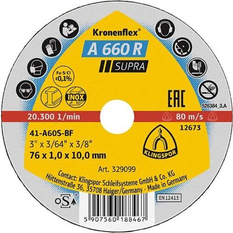 Disques à tronçonner KLINGSPOR A 660 R SUPRA 76 x 1 x 10 mm