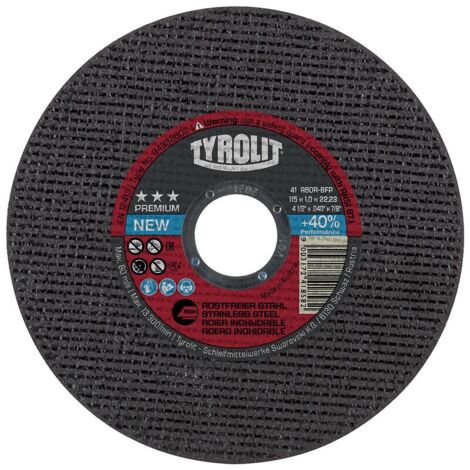 Disques à tronçonner Premium moyeu plat coupe inox diamètre 115 mm épaisseur 1,6 mm alésage 22,2 mm - TYROLIT