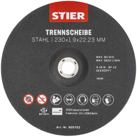 Disques à tronçonner STIER, acier, 230 x 1,9 x 22,23, forme 42, à moyeu déporté, 25 pièces 25 pièces