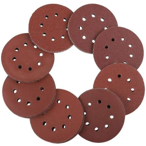 Disques Abrasif 125 mm –100 Pièces Papier a Poncer, Papier Abrasif pour Ponceuse Excentrique Poncage Excentrique de 8 trous 20 x 60/80/100/120/240 Grain
