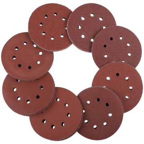 Disques abrasifs 125 mm Velcro - 100 pièces de papier abrasif pour ponceuse excentrique 8 trous chacun 20 x 60/80/100/120/240 grain papier rond excentrique 125 mm -