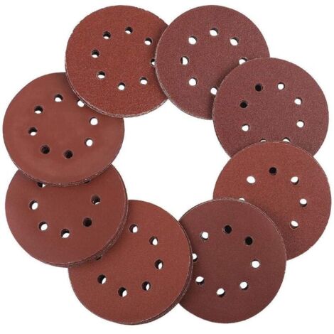Disques abrasifs 125 mm Velcro - 100 pièces de papier abrasif pour ponceuse excentrique 8 trous chacun 20 x 60/80/100/120/240 grain papier rond excentrique 125 mm