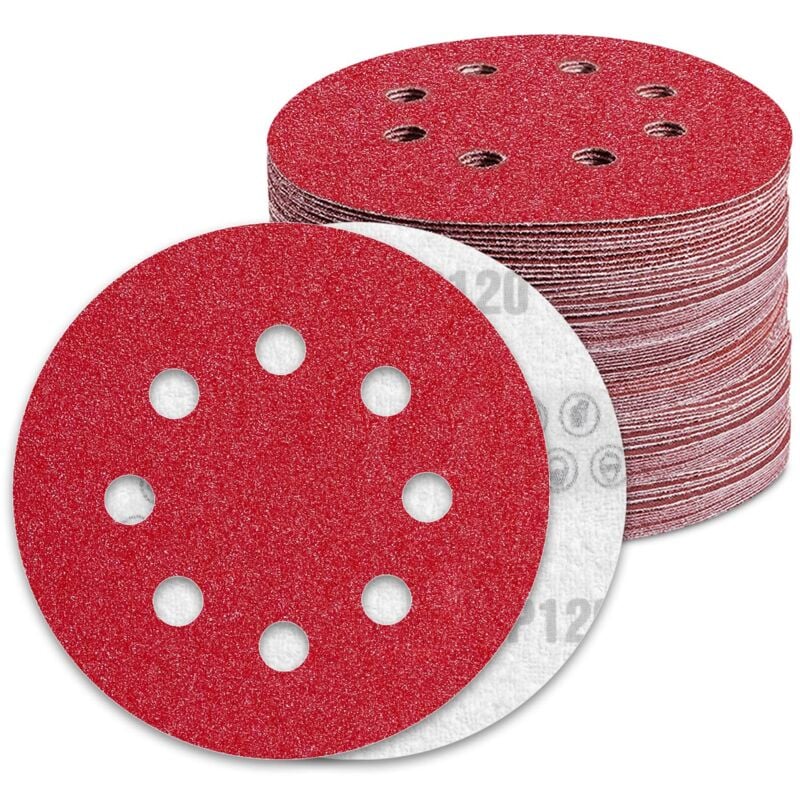 Disques Abrasifs 125mm Grain 120 Papier Poncer 100 Pièces 8 Trous Disque Poncage pour Ponceuse Excentrique