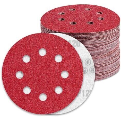 Disques Abrasifs 125mm Grain 120 Papier Poncer 100 Pièces 8 Trous Disque Poncage pour Ponceuse Excentrique