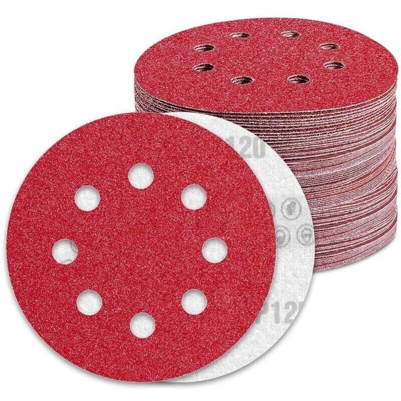 Disques Abrasifs 125mm Grain 120 Papier Poncer 100 Pièces 8 Trous Disque Poncage pour Ponceuse Excentrique Debuns