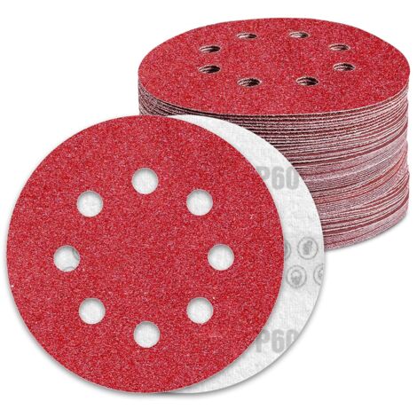 Disques Abrasifs 125mm Grain 60 Papier Poncer 100 Pièces 8 Trous Disque Ponçage pour Ponceuse Excentrique