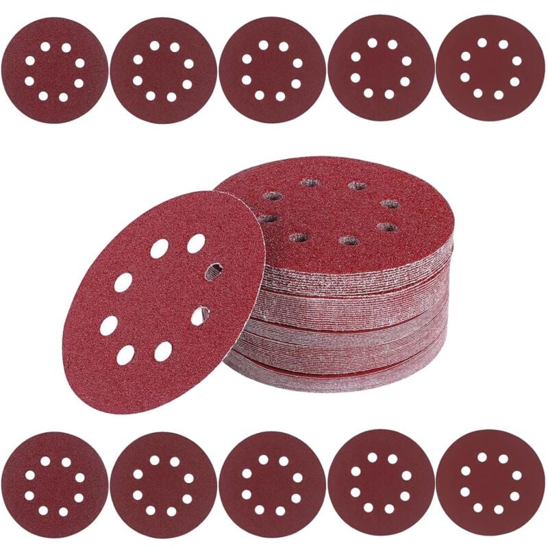 Disques Abrasifs 125mm Grain Mixte 40/60/80/120/180/240/320/400/600/800 Papier Poncer 100 Pièces 8 Trous Disque Poncage pour Ponceuse Excentrique