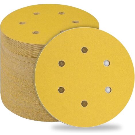 Disques Abrasifs 150mm,50 Pièces Abrasifs de Ponçage Ponceuse tampons ponçage ronds 6 trous Grain 120 pour Poncer Polir Dérouiller pour Ponceuse Excentrique