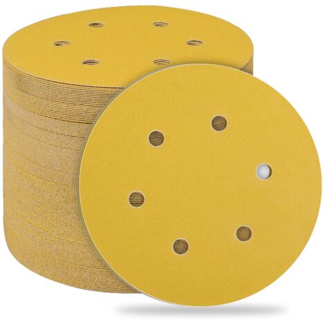 Disques Abrasifs 150mm,50 Pièces Abrasifs de Ponçage Ponceuse tampons ponçage ronds 6 trous Grain 220 pour Poncer Polir Dérouiller pour Ponceuse Excentrique