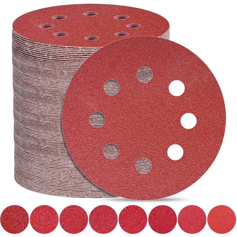 Disques Abrasifs 180mm Grain 320 Papier Poncer 100 Pièces 8 Trous Disque Poncage pour Ponceuse Excentrique