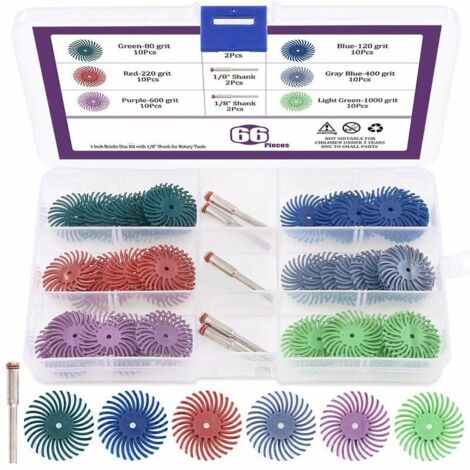 Disques abrasifs à poils radiaux pour brosse abrasive et polissage avec tige de 1/8" pour outils rotatifs de nettoyage de finition,(66pcs)