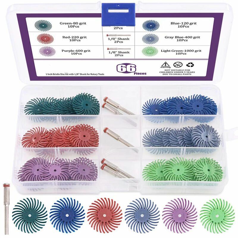 Start - Disques abrasifs à poils radiaux pour brosse abrasive et polissage avec tige de 1/8' pour outils rotatifs de nettoyage de finition,(66pcs)