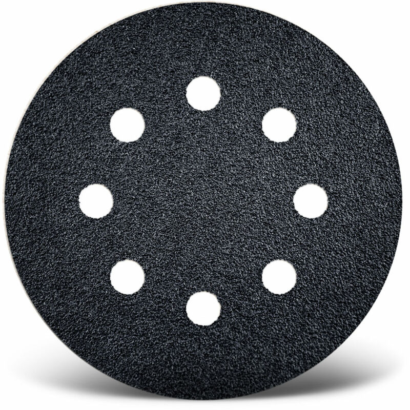 Black Disques abrasifs auto-agrippants, 115 mm, 8 trous, p. Ponceuses excentriques, Carbure de silicium (Lot de 50) G150 - Menzer