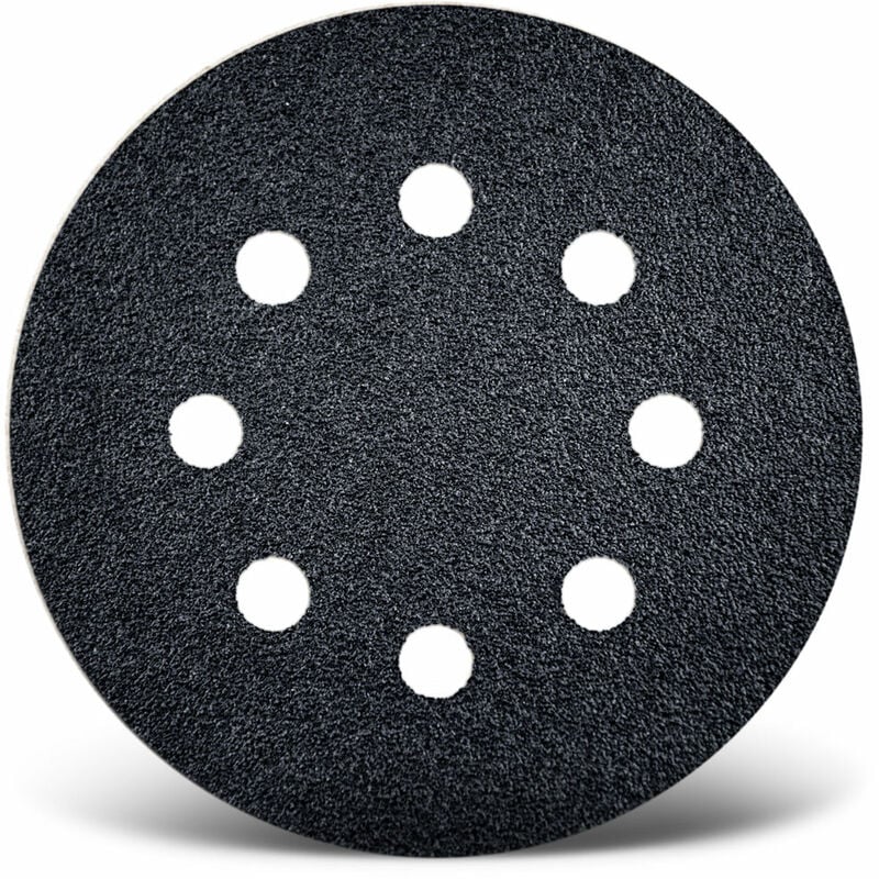Black Disques abrasifs auto-agrippants, 125 mm, 8 trous, p. Ponceuses excentriques, Carbure de silicium (Lot de 50) G150 - Menzer
