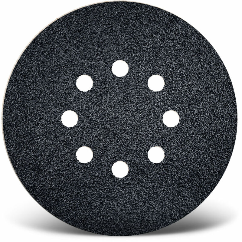 Black Disques abrasifs auto-agrippants, 150 mm, 8 trous, p. Ponceuses excentriques, Carbure de silicium (Lot de 50) G180 - Menzer