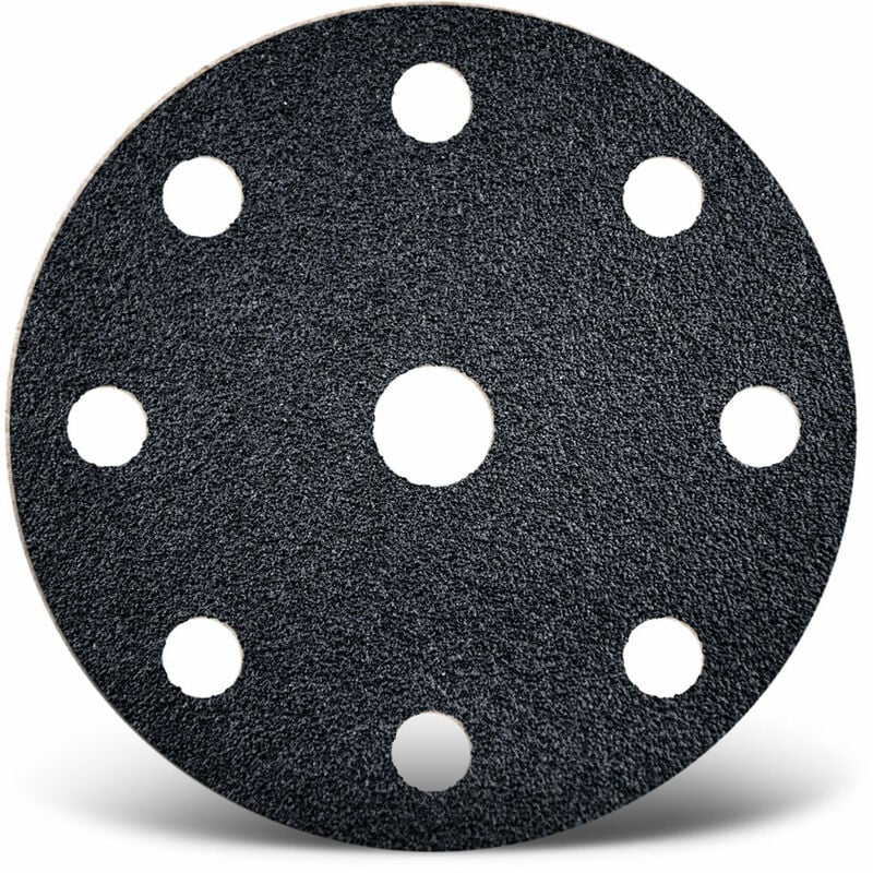 Black Disques abrasifs auto-agrippants, 150 mm, 9 trous, p. Ponceuses excentriques, Carbure de silicium (Lot de 50) G120 - Menzer