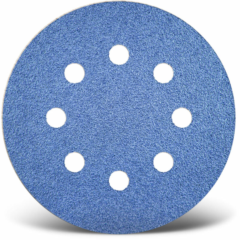 Blue Disques abrasifs auto-agrippants, 115 mm, 8 trous, p. Ponceuses excentriques, Corindon de zirconium (Lot de 25) G80 - Menzer