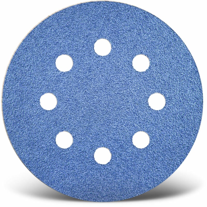 Blue Disques abrasifs auto-agrippants, 125 mm, 8 trous, p. Ponceuses excentriques, Corindon de zirconium (Lot de 25) G80 - Menzer
