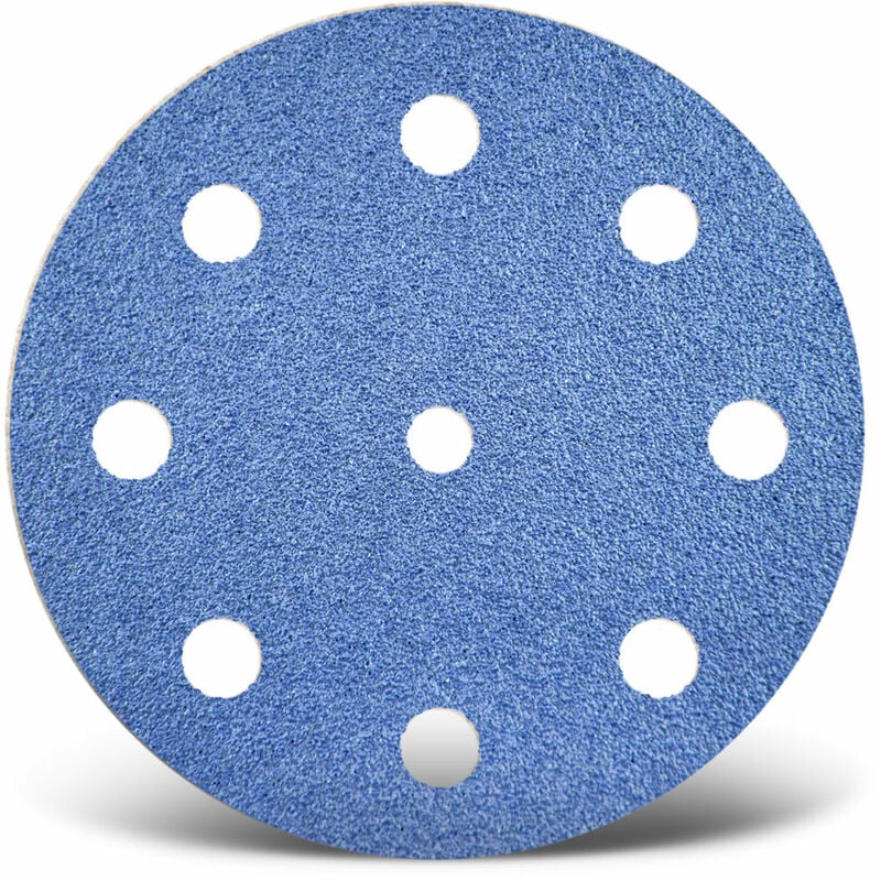 Blue Disques abrasifs auto-agrippants, 125 mm, 9 trous, p. Ponceuses excentriques, Corindon de zirconium (Lot de 25) G80 - Menzer