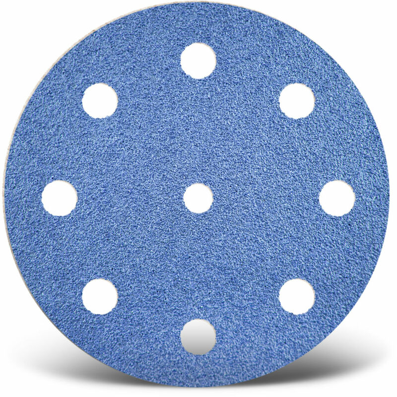 Blue Disques abrasifs auto-agrippants, 125 mm, 9 trous, p. Ponceuses excentriques, Corindon de zirconium (Lot de 25) G120 - Menzer