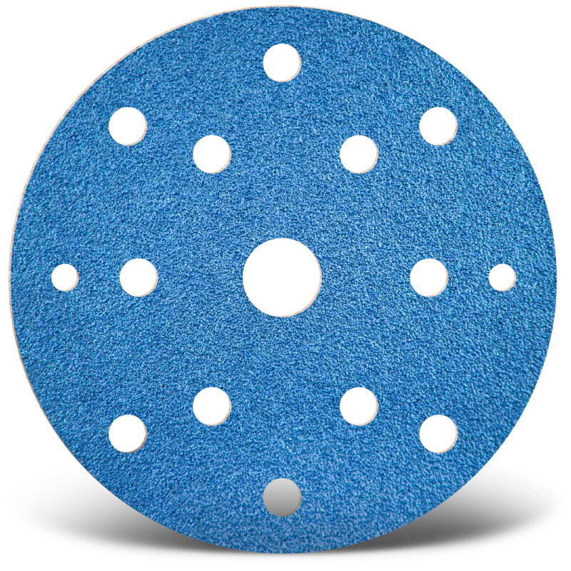Blue Disques abrasifs auto-agrippants, 150 mm, 15 trous, p. Ponceuses excentriques, Corindon de zirconium (Lot de 25) G60 - Menzer