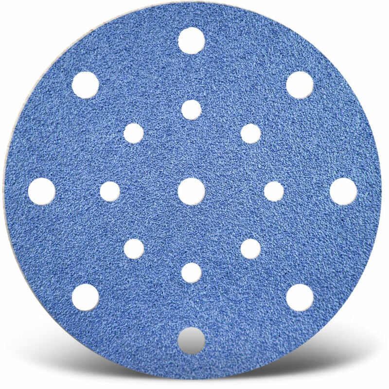 Menzer - Blue Disques abrasifs auto-agrippants, 150 mm, 17 trous, p. Ponceuses excentriques, Corindon de zirconium (Lot de 25) G80