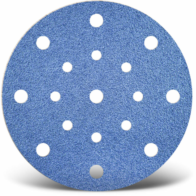 Blue Disques abrasifs auto-agrippants, 150 mm, 17 trous, p. Ponceuses excentriques, Corindon de zirconium (Lot de 25) G120 - Menzer
