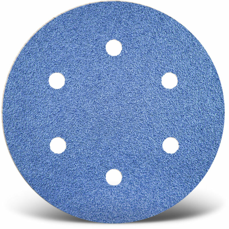 Blue Disques abrasifs auto-agrippants, 150 mm, 6 trous, p. Ponceuses excentriques, Corindon de zirconium (Lot de 25) G24 - Menzer