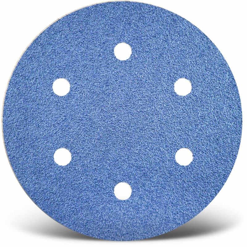 Blue Disques abrasifs auto-agrippants, 150 mm, 6 trous, p. Ponceuses excentriques, Corindon de zirconium (Lot de 25) G60 - Menzer