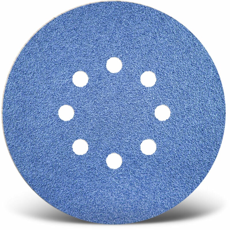 Blue Disques abrasifs auto-agrippants, 150 mm, 8 trous, p. Ponceuses excentriques, Corindon de zirconium (Lot de 25) G80 - Menzer