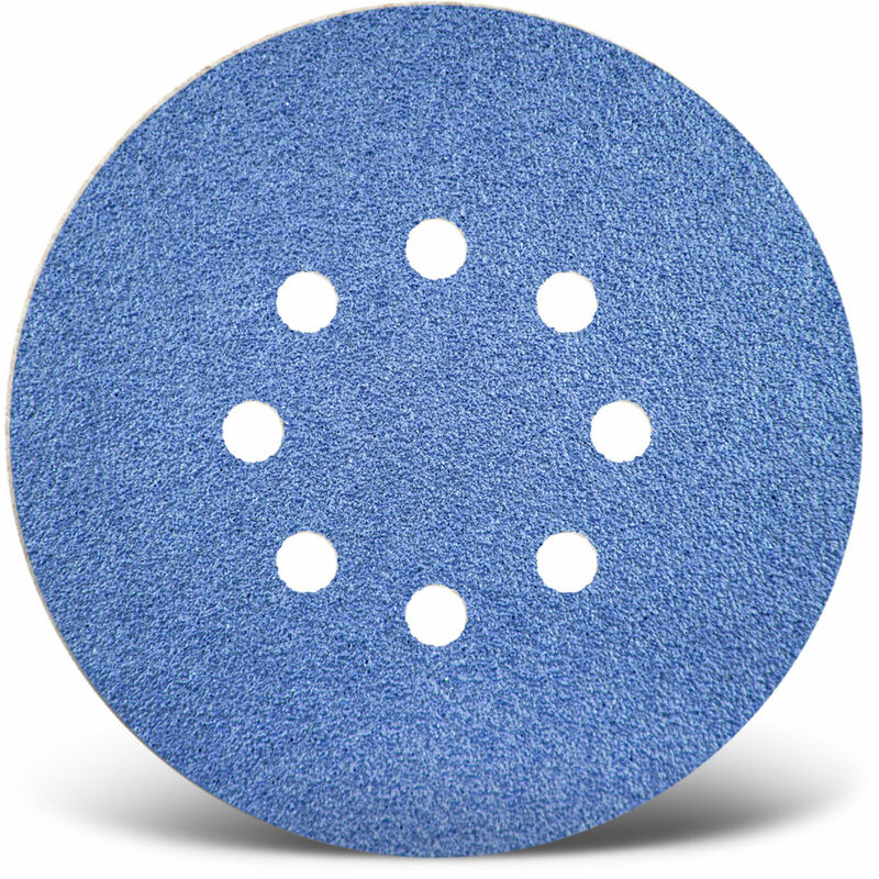 Blue Disques abrasifs auto-agrippants, 150 mm, 8 trous, p. Ponceuses excentriques, Corindon de zirconium (Lot de 25) G100 - Menzer