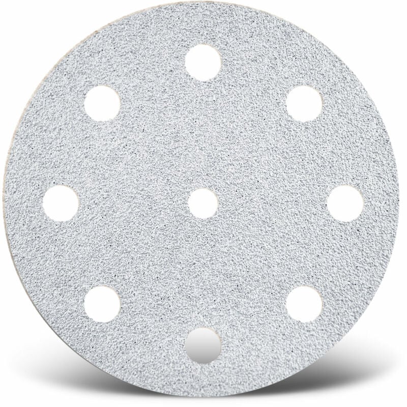 White Disques abrasifs auto-agrippants, 125 mm, 9 trous, p. Ponceuses excentriques, Corindon normal (Lot de 50) G400 - Menzer