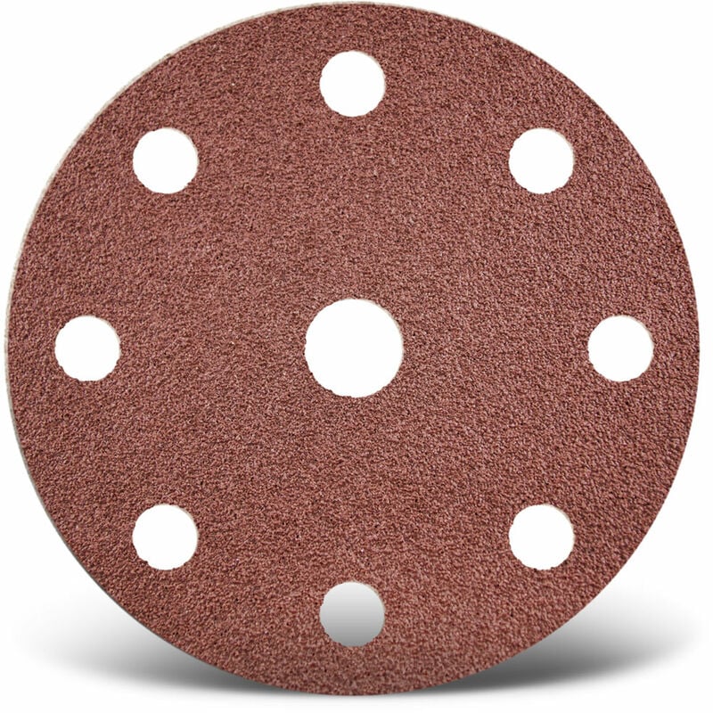 Red Disques abrasifs auto-agrippants, 150 mm, 9 trous, p. Ponceuses excentriques, Corindon normal (Lot de 50) G180 - Menzer