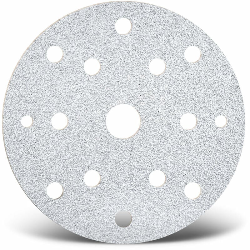 White Disques abrasifs auto-agrippants, 150 mm, 15 trous, p. Ponceuses excentriques, Corindon normal (Lot de 50) G120 - Menzer