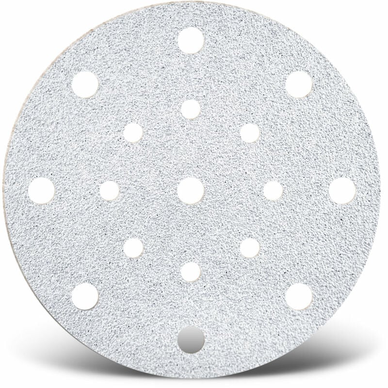 Menzer - White Disques abrasifs auto-agrippants, 150 mm, 17 trous, p. Ponceuses excentriques, Corindon normal (Lot de 50) G80