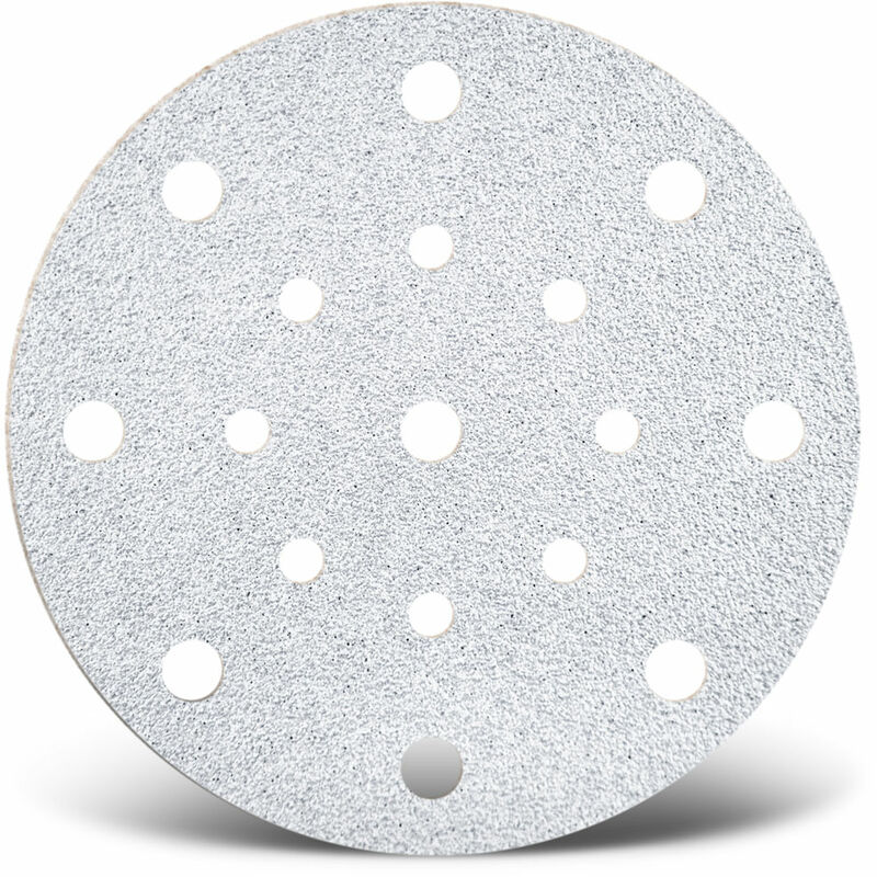 White Disques abrasifs auto-agrippants, 150 mm, 17 trous, p. Ponceuses excentriques, Corindon normal (Lot de 50) G150 - Menzer