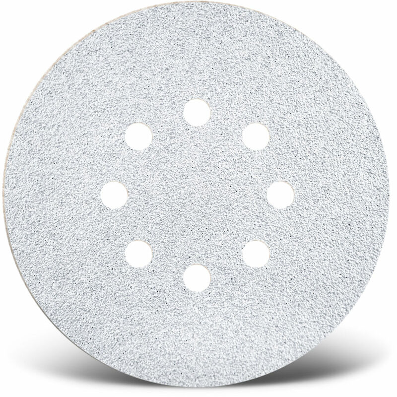 White Disques abrasifs auto-agrippants, 150 mm, 8 trous, p. Ponceuses excentriques, Corindon normal (Lot de 50) G80 - Menzer