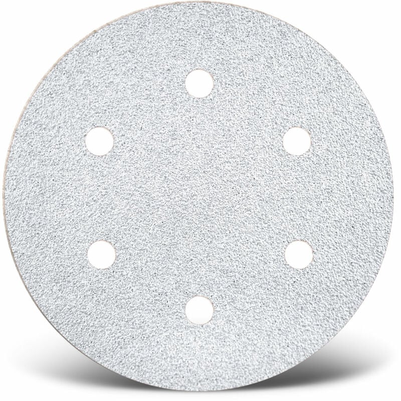 White Disques abrasifs auto-agrippants, 225 mm, 6 trous, p. Ponceuses à plâtre, Corindon normal (Lot de 25) G40 - Menzer