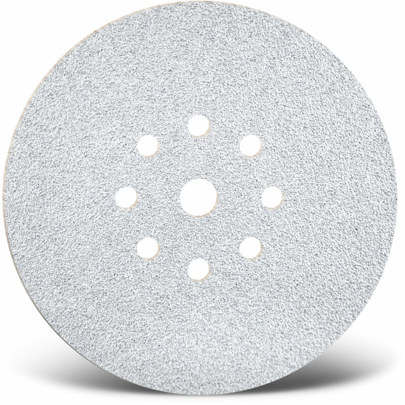 White Disques abrasifs auto-agrippants, 225 mm, 9 trous, p. Ponceuses à plâtre, Corindon normal (Lot de 25) G150 - Menzer